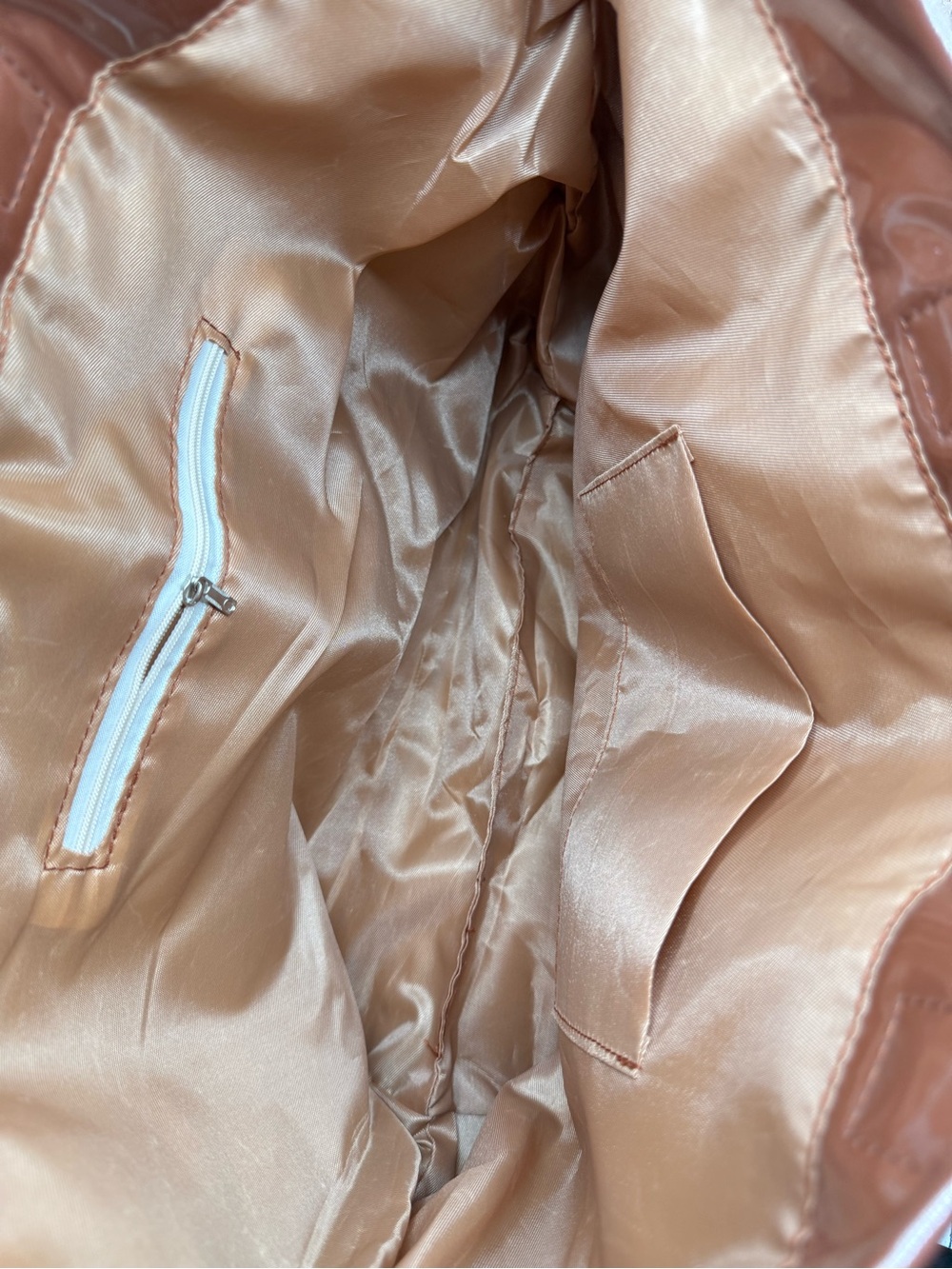 Glossy Brown Patent Tote Bag with 'TOTE BAG' Detail - Picture 3 of 4